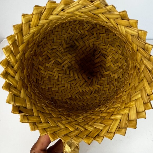 Set 2 Wicker Hand Woven Baskets Tan Handles Tarahumara Planters Boho RARE - Picture 6 of 16